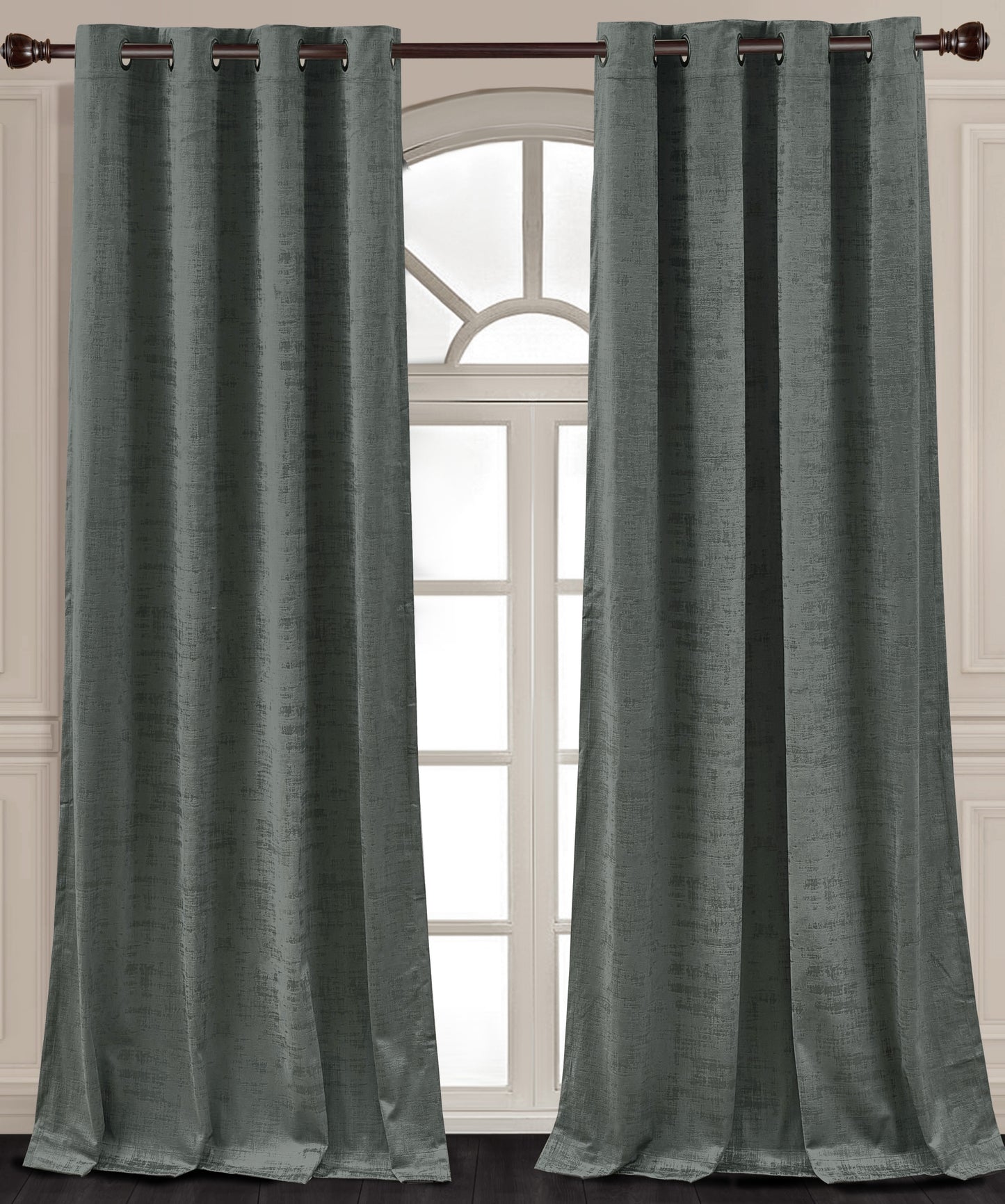 Parker Premium Textured Velvet Grommet Window Curtain Set of 2 Panels, Elegant Room Darkening Window Treatment