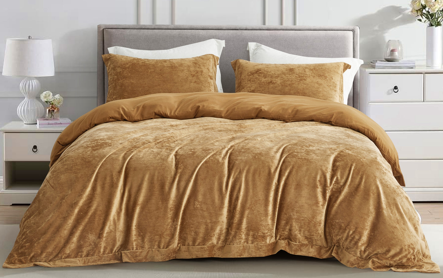 Piers Luxurious Distressed Velvet Duvet Cover Set