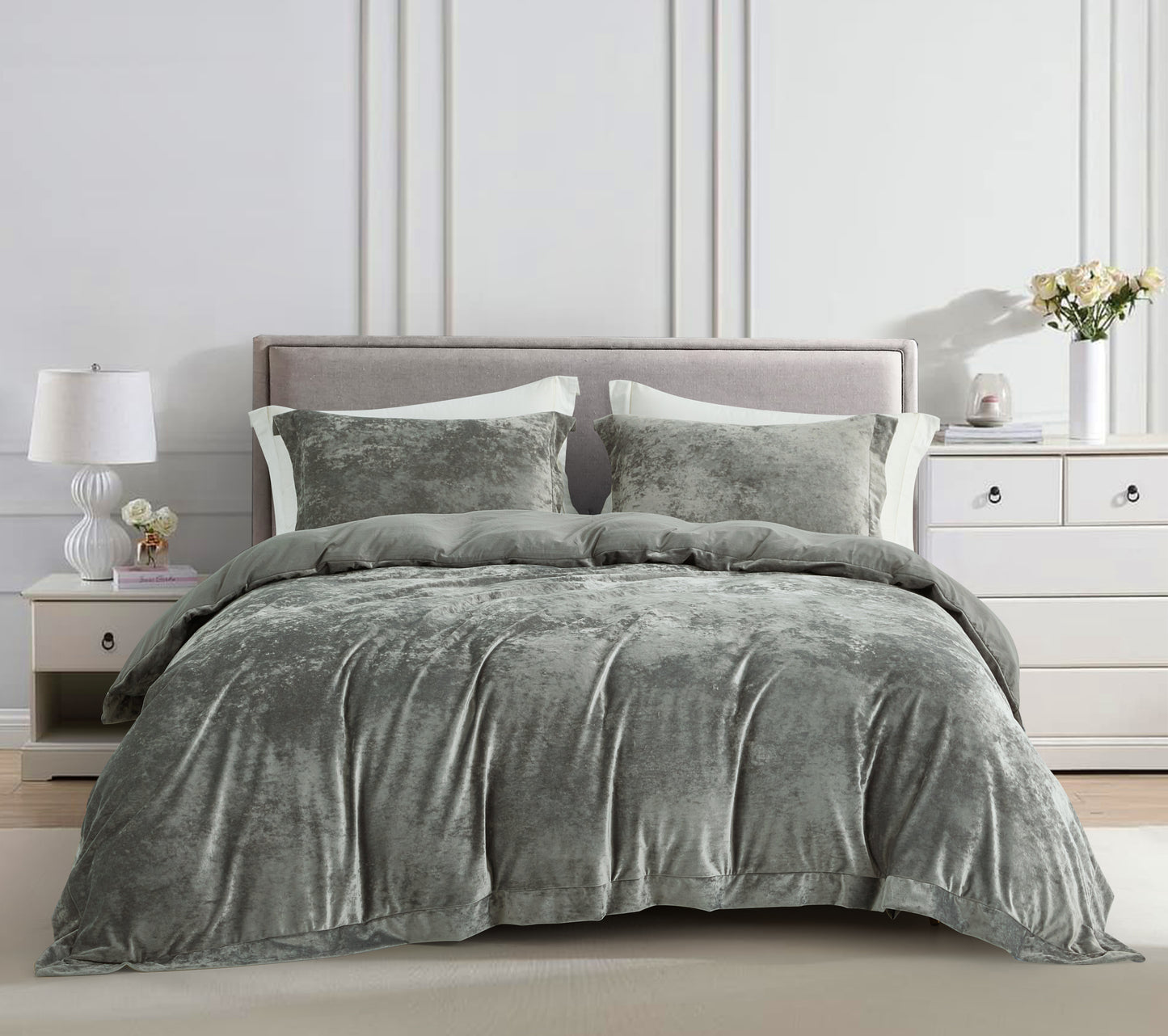 Piers Luxurious Distressed Velvet Duvet Cover Set