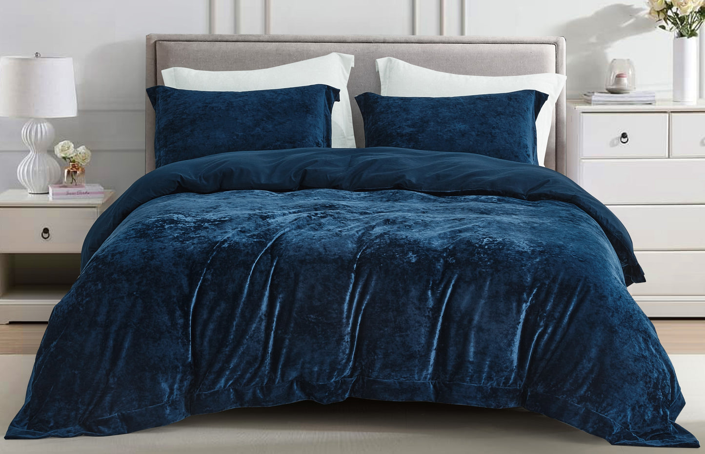 Piers Luxurious Distressed Velvet Duvet Cover Set