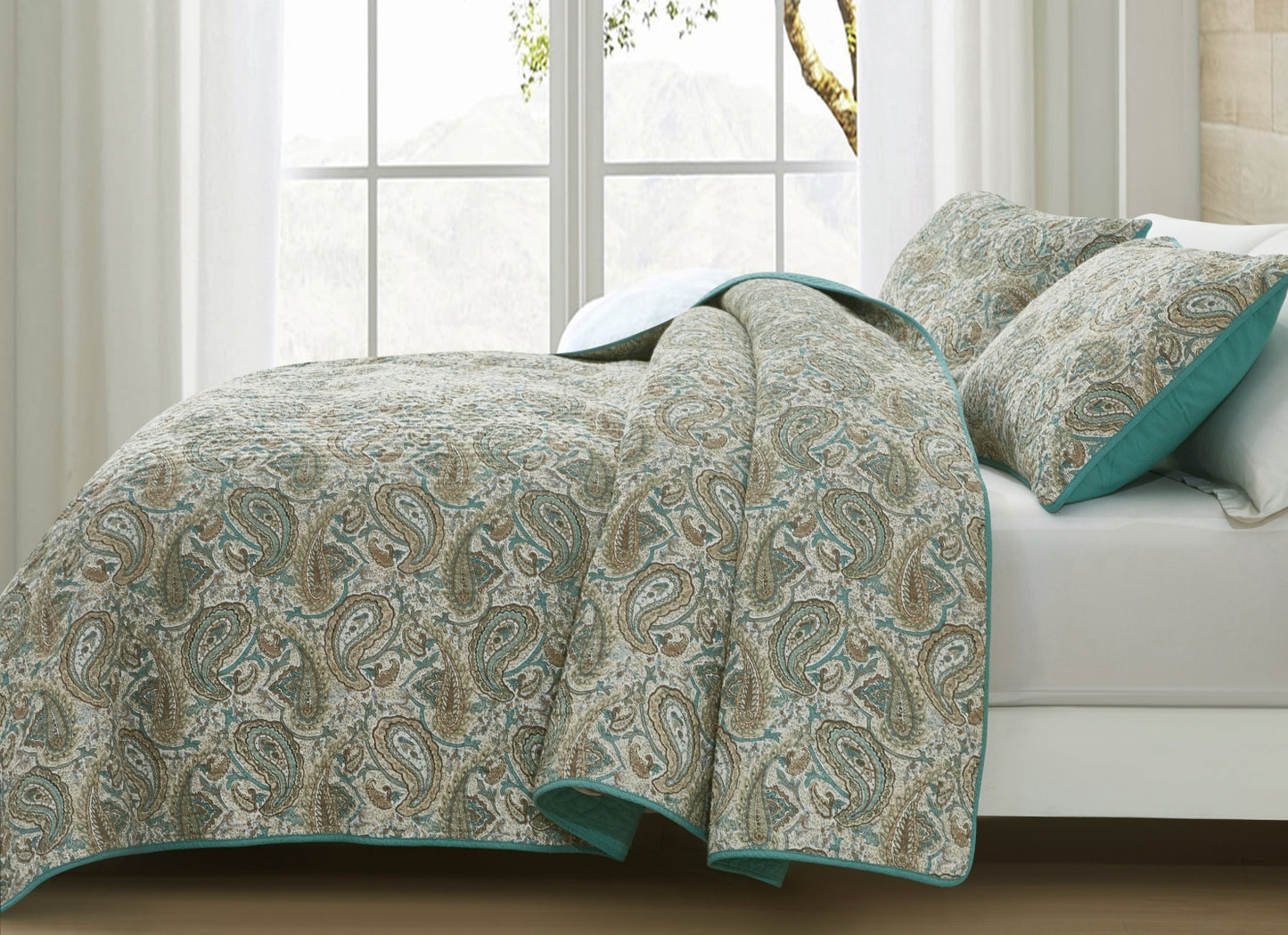 2/3-Piece Printed Lightweight Reversible Stone Washed Cotton Quilt Set