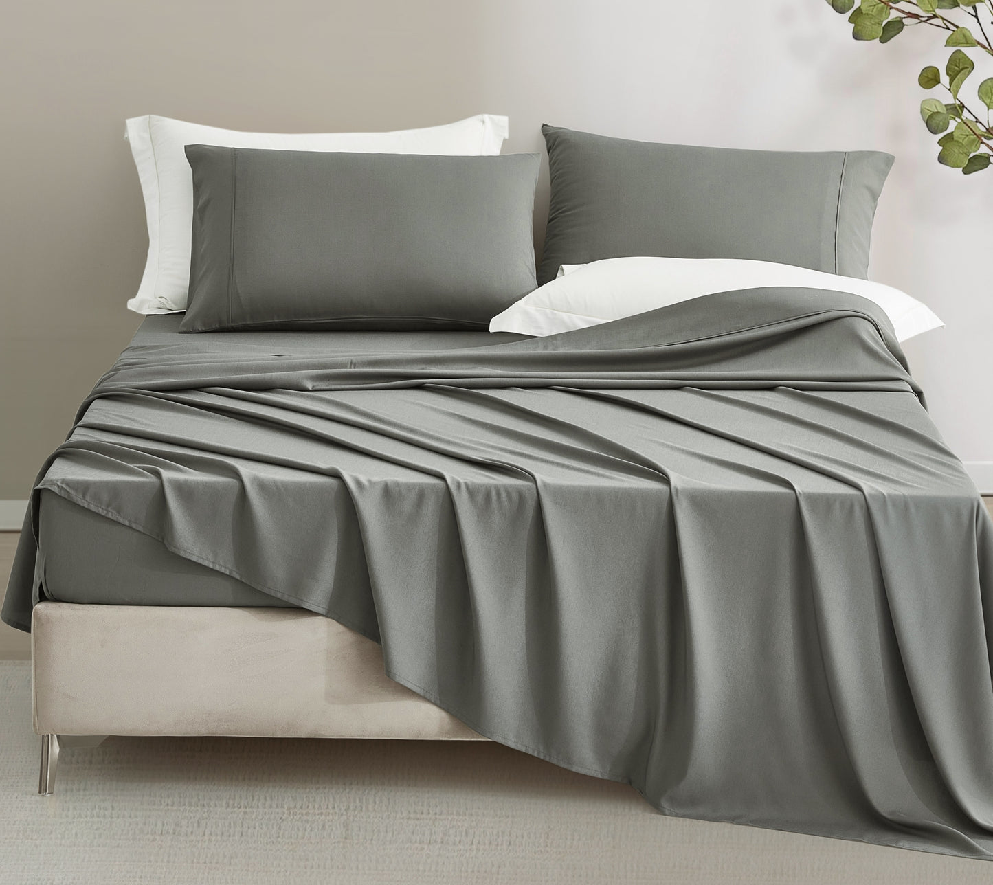 4-Piece Stone Washed Rayon Derived from Bamboo & Polyester Blended Sheet Set