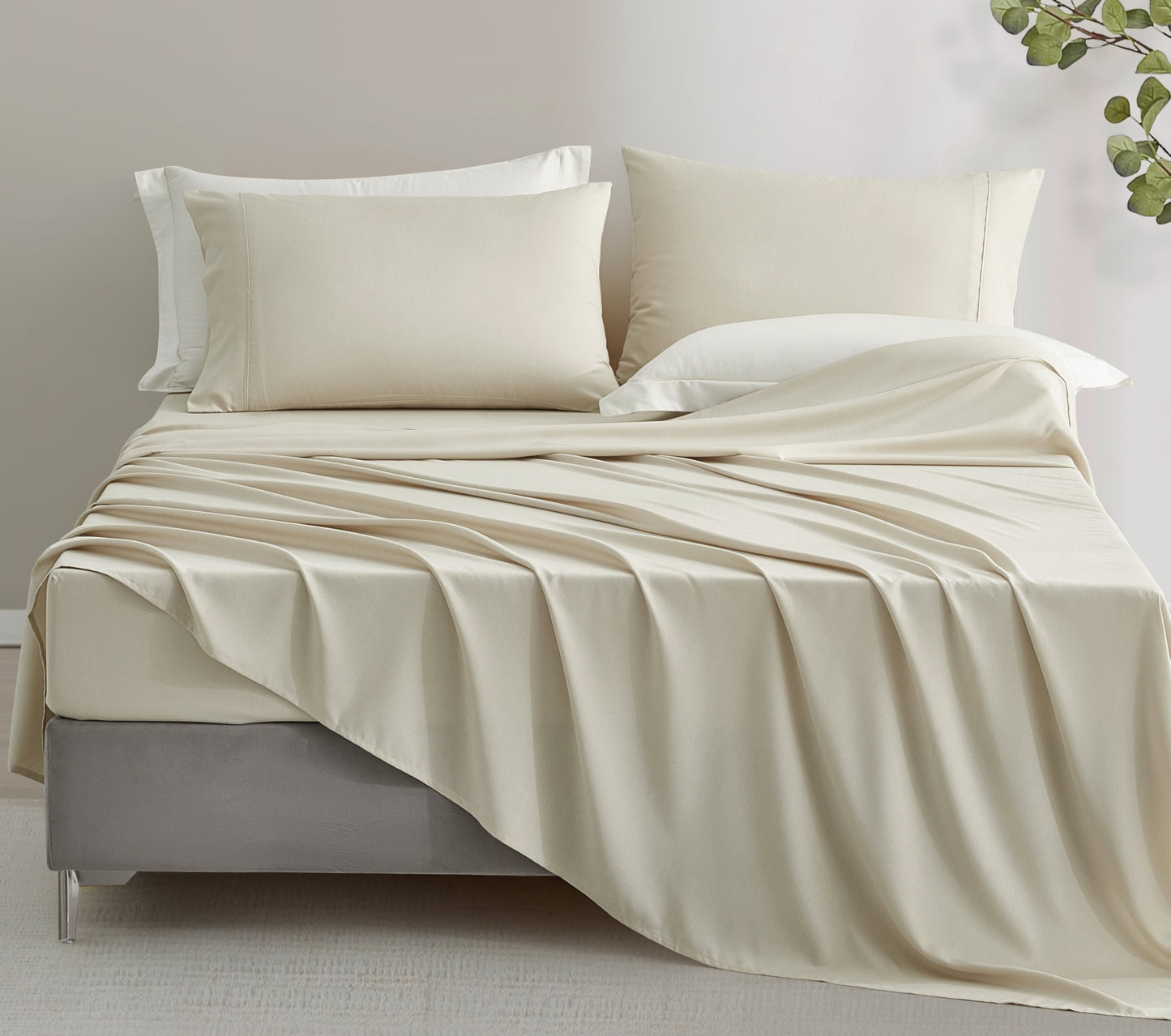 4-Piece Stone Washed Rayon Derived from Bamboo & Polyester Blended Sheet Set