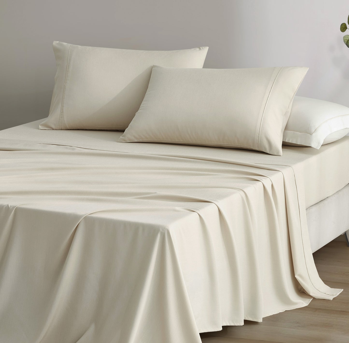 4-Piece Stone Washed Rayon Derived from Bamboo & Polyester Blended Sheet Set