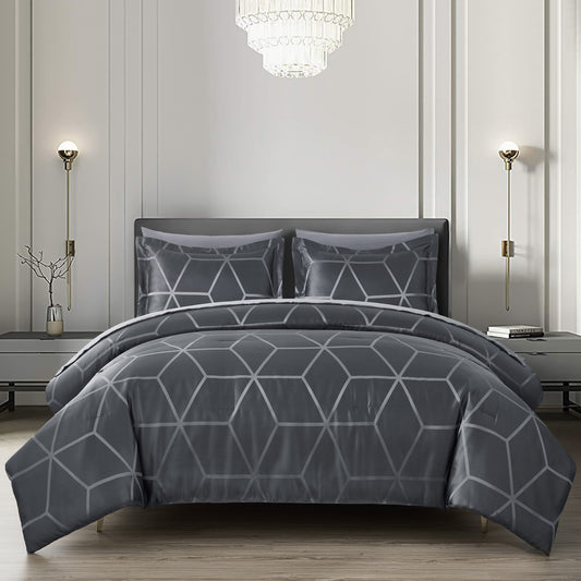 Raven 7-Piece Modern Luxury Geometric Lattice Jacquard Bed in a Bag Comforter Set