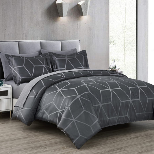 Raven 7-Piece Modern Luxury Geometric Lattice Jacquard Bed in a Bag Comforter Set