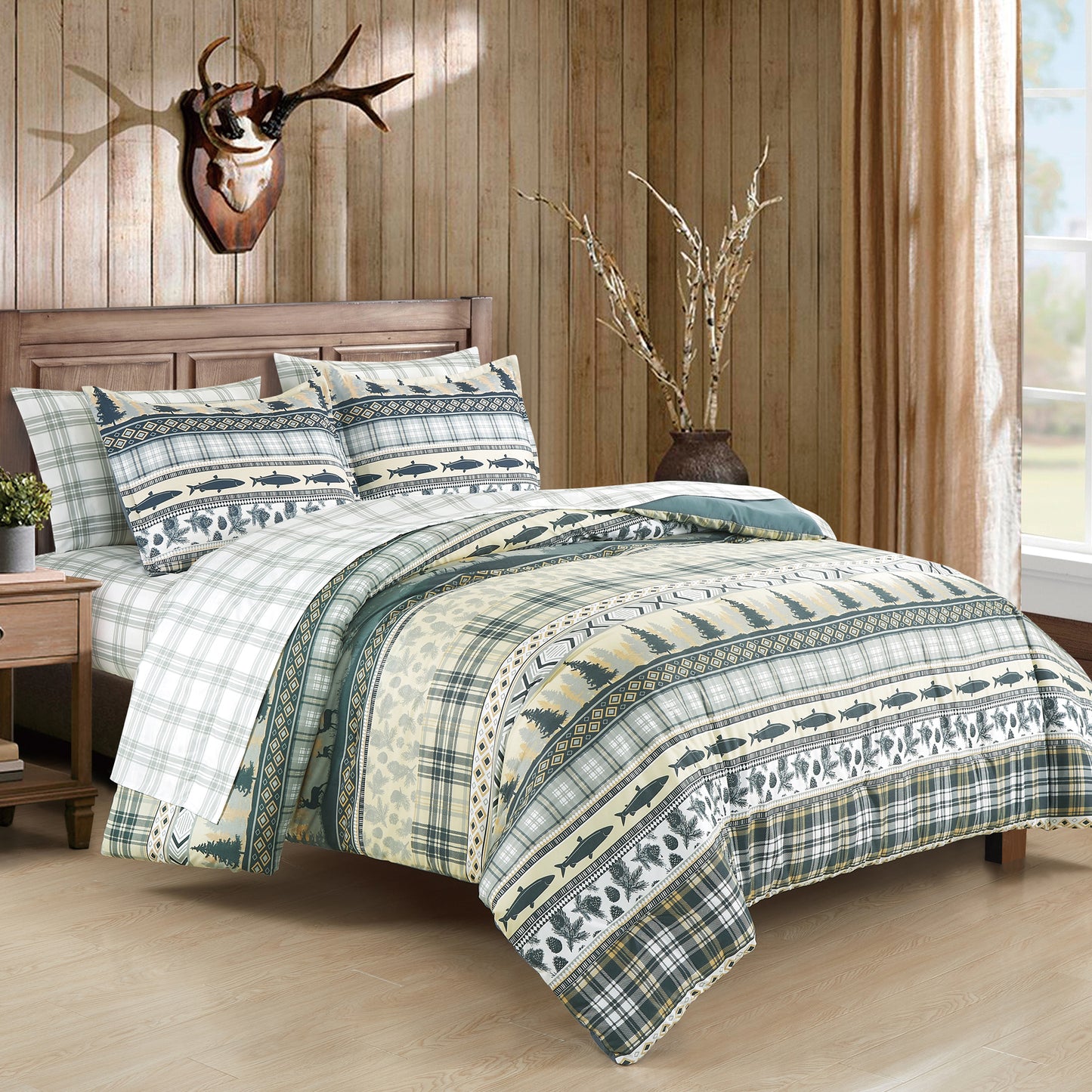 7-Piece Multicolor Printed Microfiber Bed in a Bag Comforter Set With Sheet Set