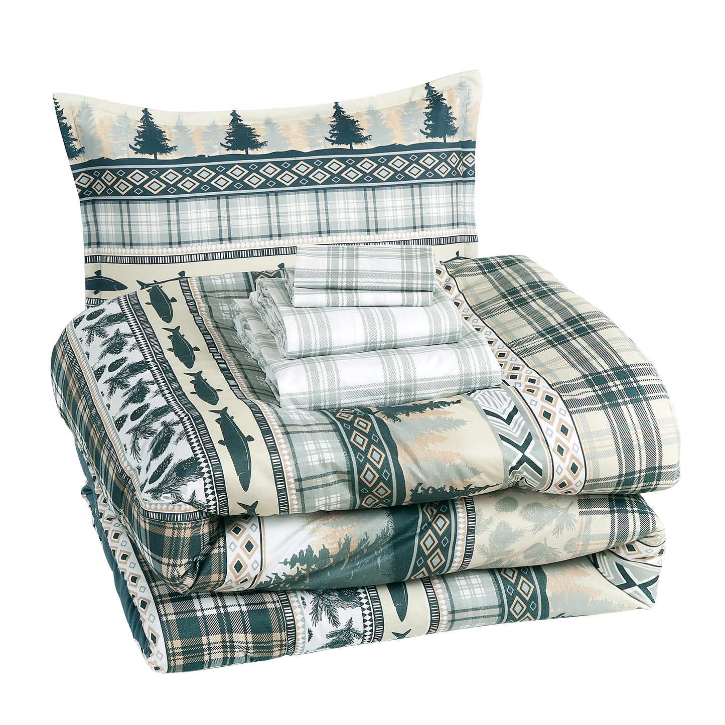 7-Piece Multicolor Printed Microfiber Bed in a Bag Comforter Set With Sheet Set