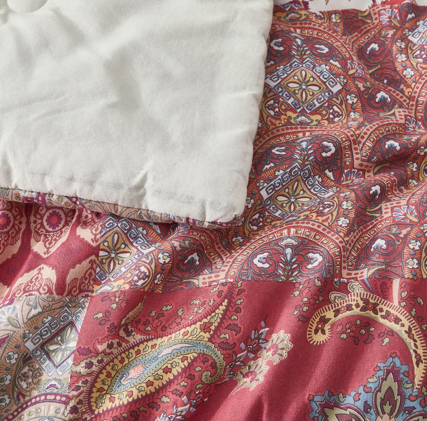 Rowan 2/3-Piece Washed Cotton Comforter Set, Printed Patchwork Vintage Floral Paisley Patterns Lightweight All-Season Bedding Set