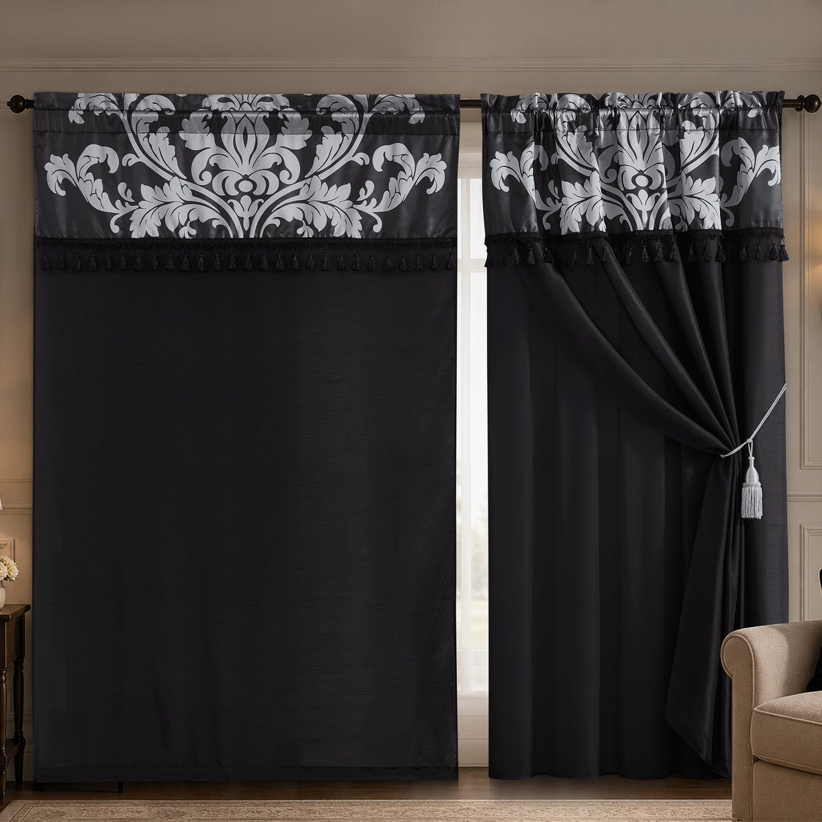 Royale 4-piece Floral Jacquard Window Curtain Set
