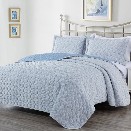 Luxury Embossed Velvet Quilt Set, Reversible Soft Plush Octagon Quilted Velvet Bedding Set