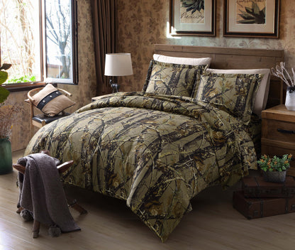 Salem 3-Piece Cabin Lodge Nature Camo Tree Leaves Printed Duvet Cover Set with Button Closure