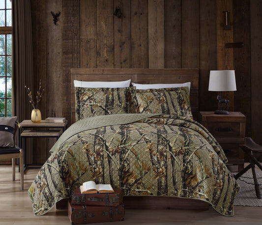 Salem Cabin Lodge Forest Woods Camouflage Quilt Set