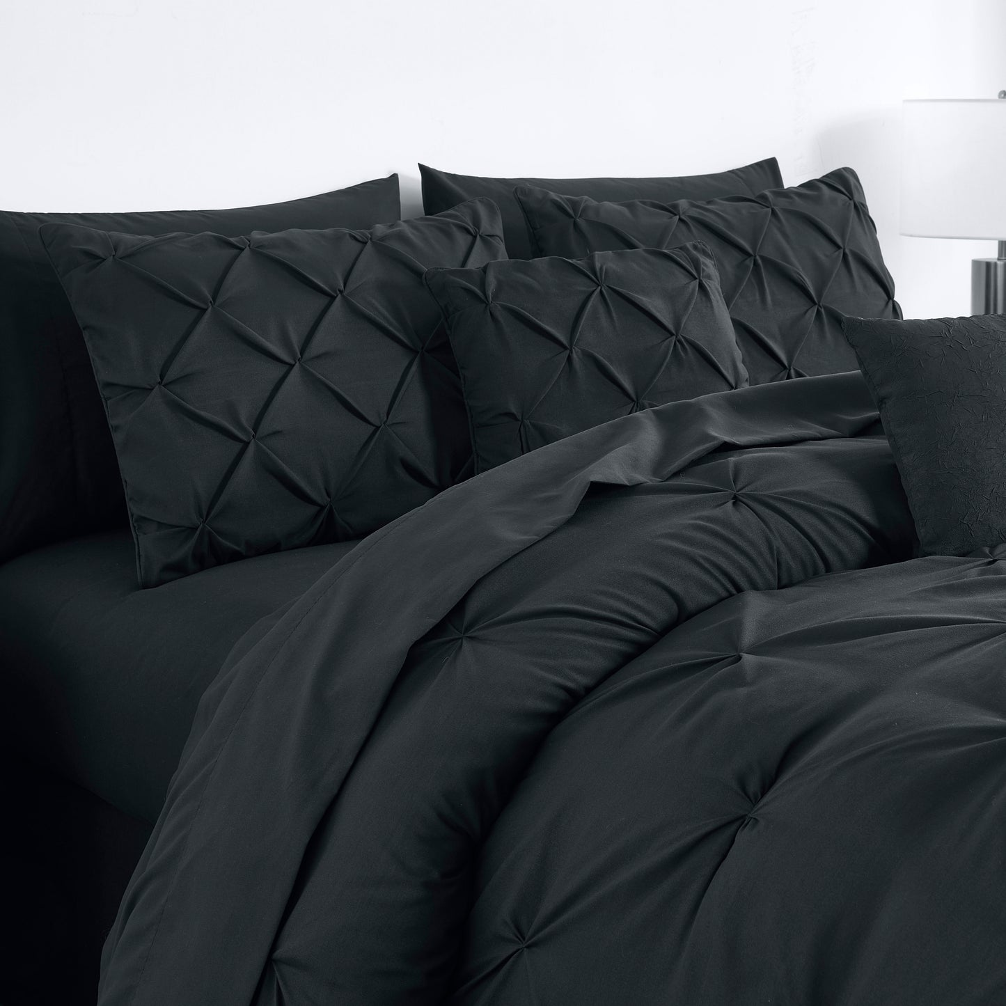 10-Piece Bed in a Bag Pintuck Design Comforter Set - Soft Microfiber Bedding with Sheets, Shams & Decorative Pillow