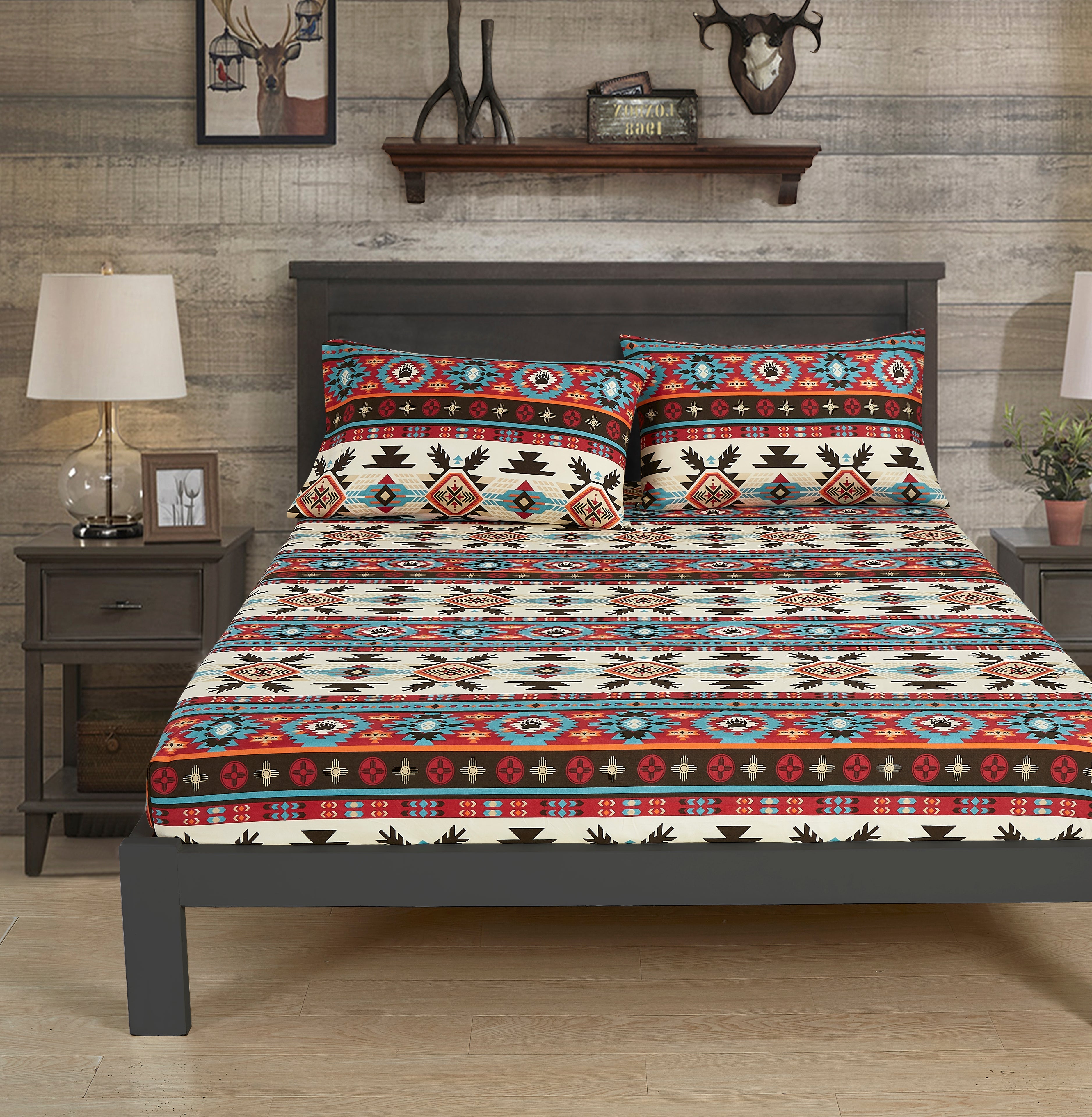 Lodge Inspired Printed Microfiber Bed Sheet Set with Deep Pockets