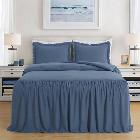 Sinclair French Country Chic Farmhouse Ruffle Skirt Bedspread Set