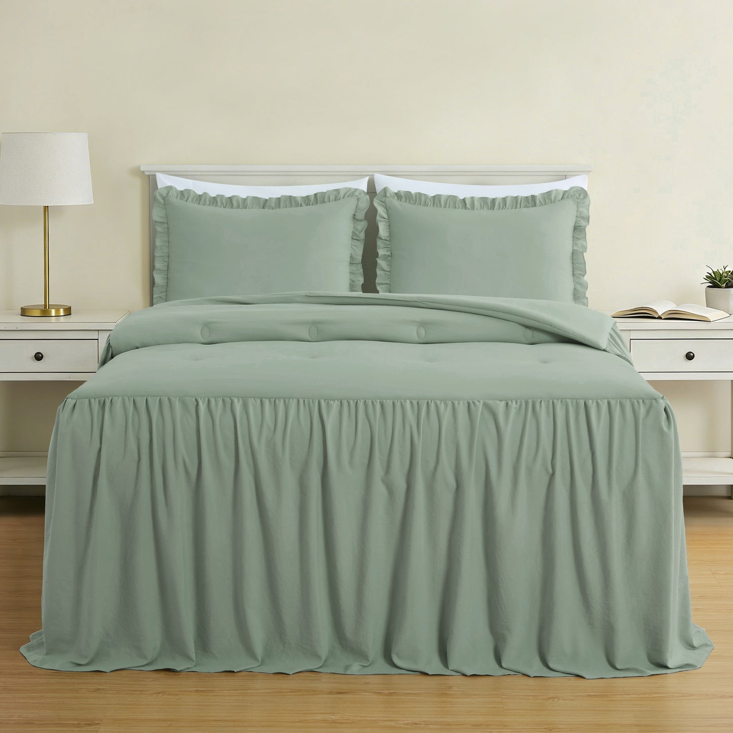 Sinclair French Country Chic Farmhouse Ruffle Skirt Bedspread Set