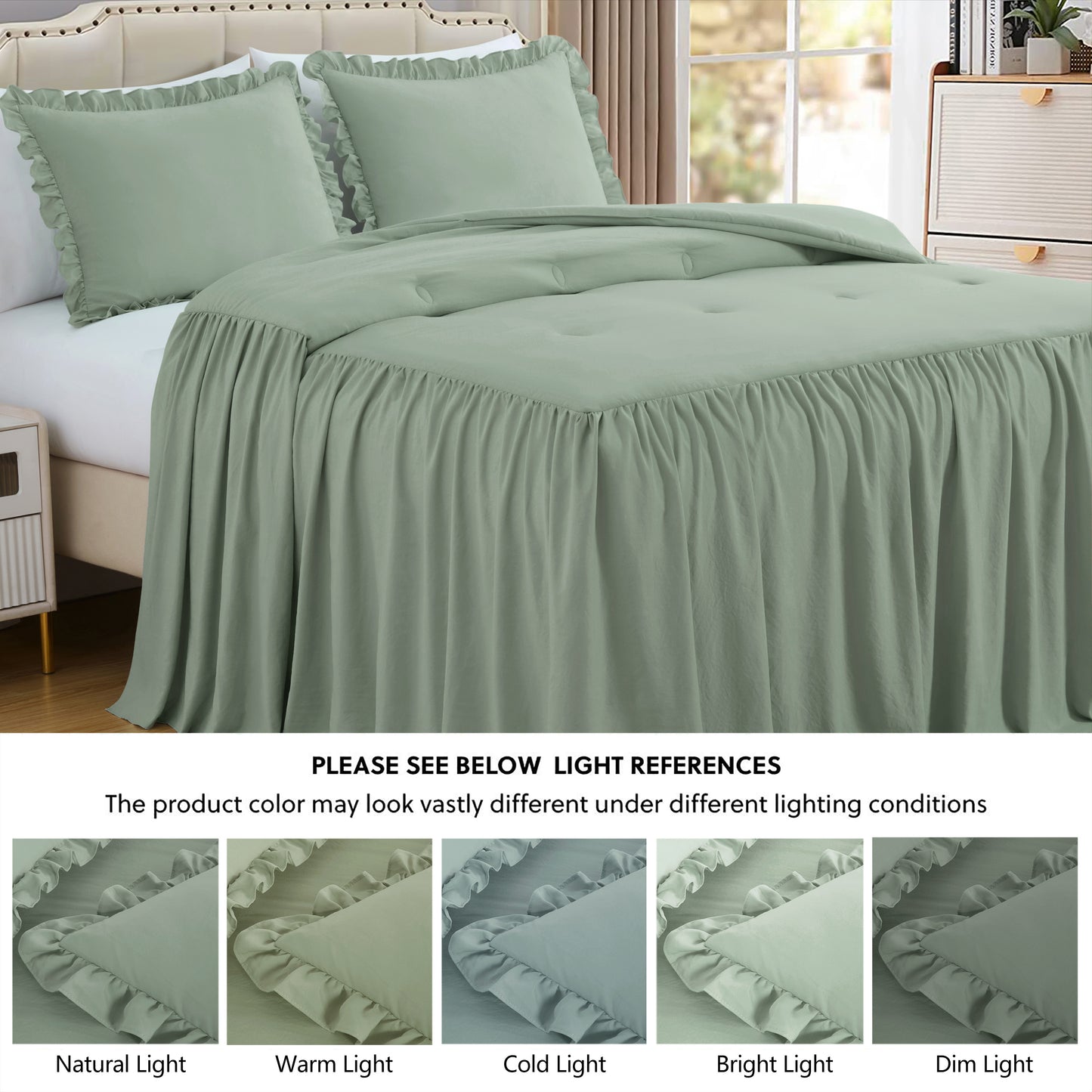 Sinclair French Country Chic Farmhouse Ruffle Skirt Bedspread Set