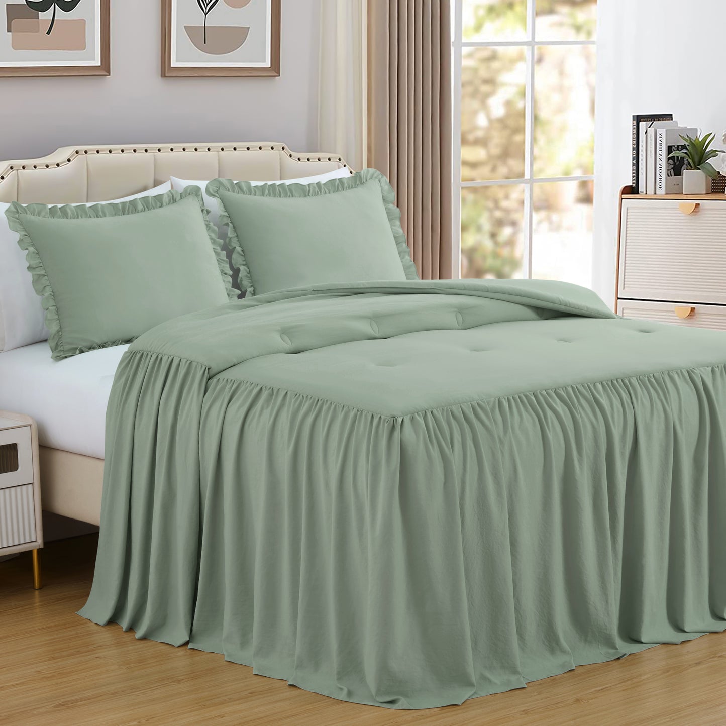 Sinclair French Country Chic Farmhouse Ruffle Skirt Bedspread Set