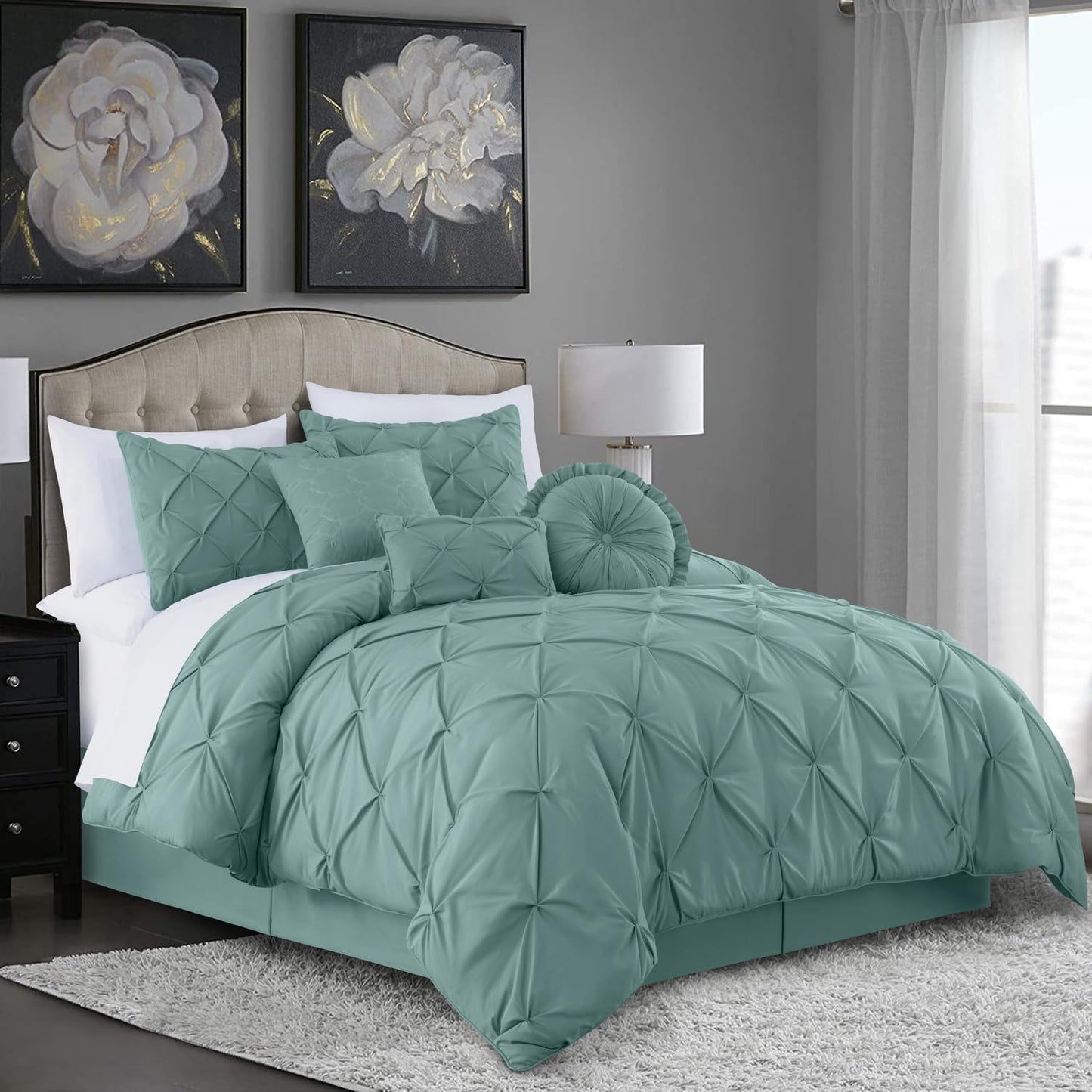 Sydney 7-Piece Pinch Pleat Pintuck Microfiber Bedding Comforter Set