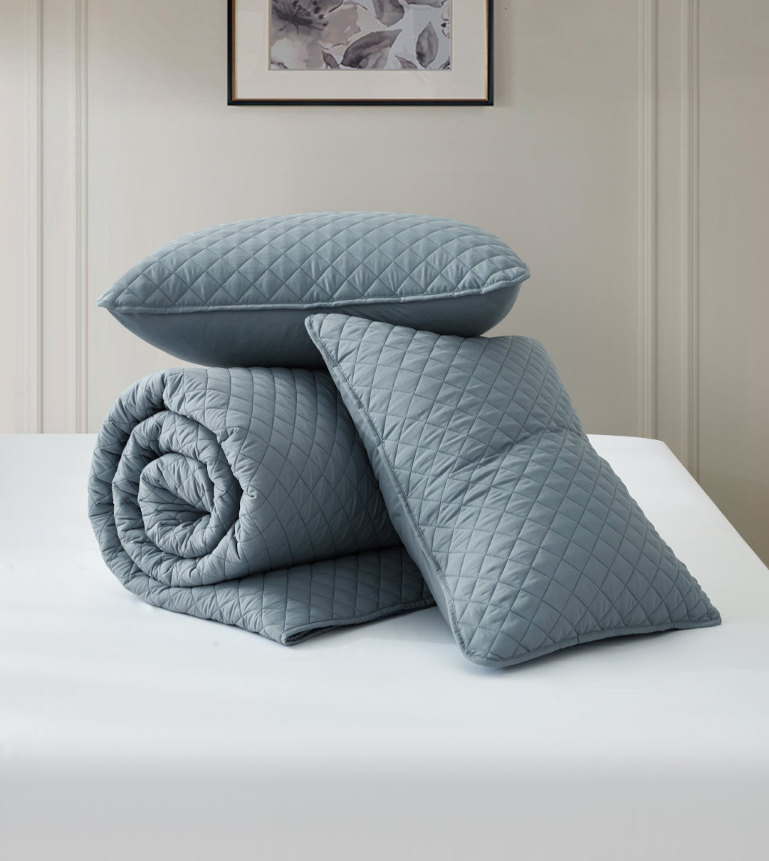 Teo Diamond Stitch Soft Washed Microfiber Quilt Bedspread Set