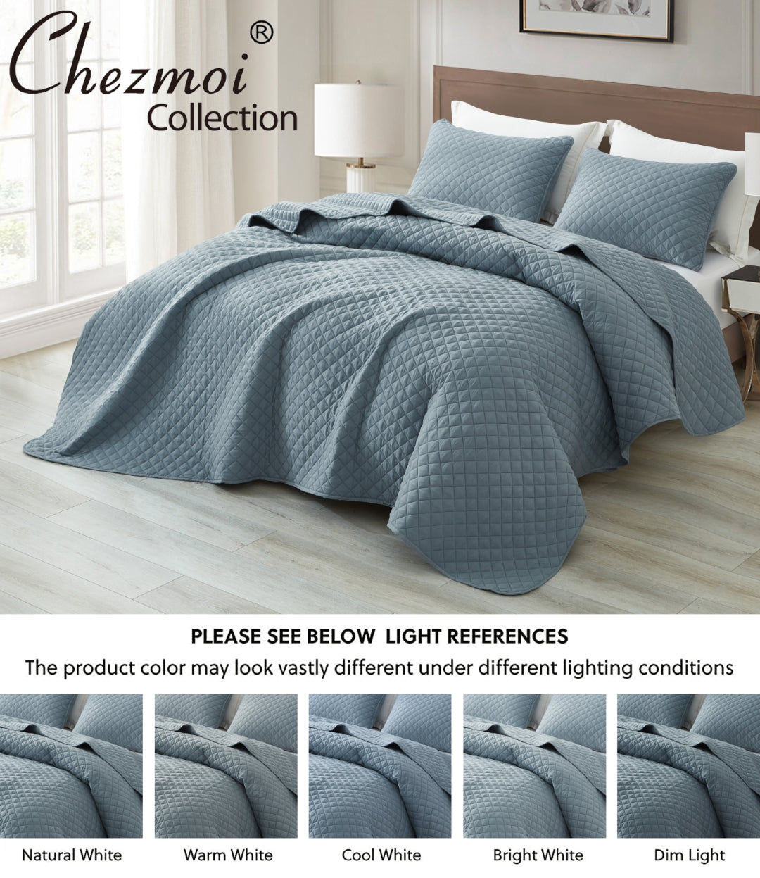 Teo Diamond Stitch Soft Washed Microfiber Quilt Bedspread Set