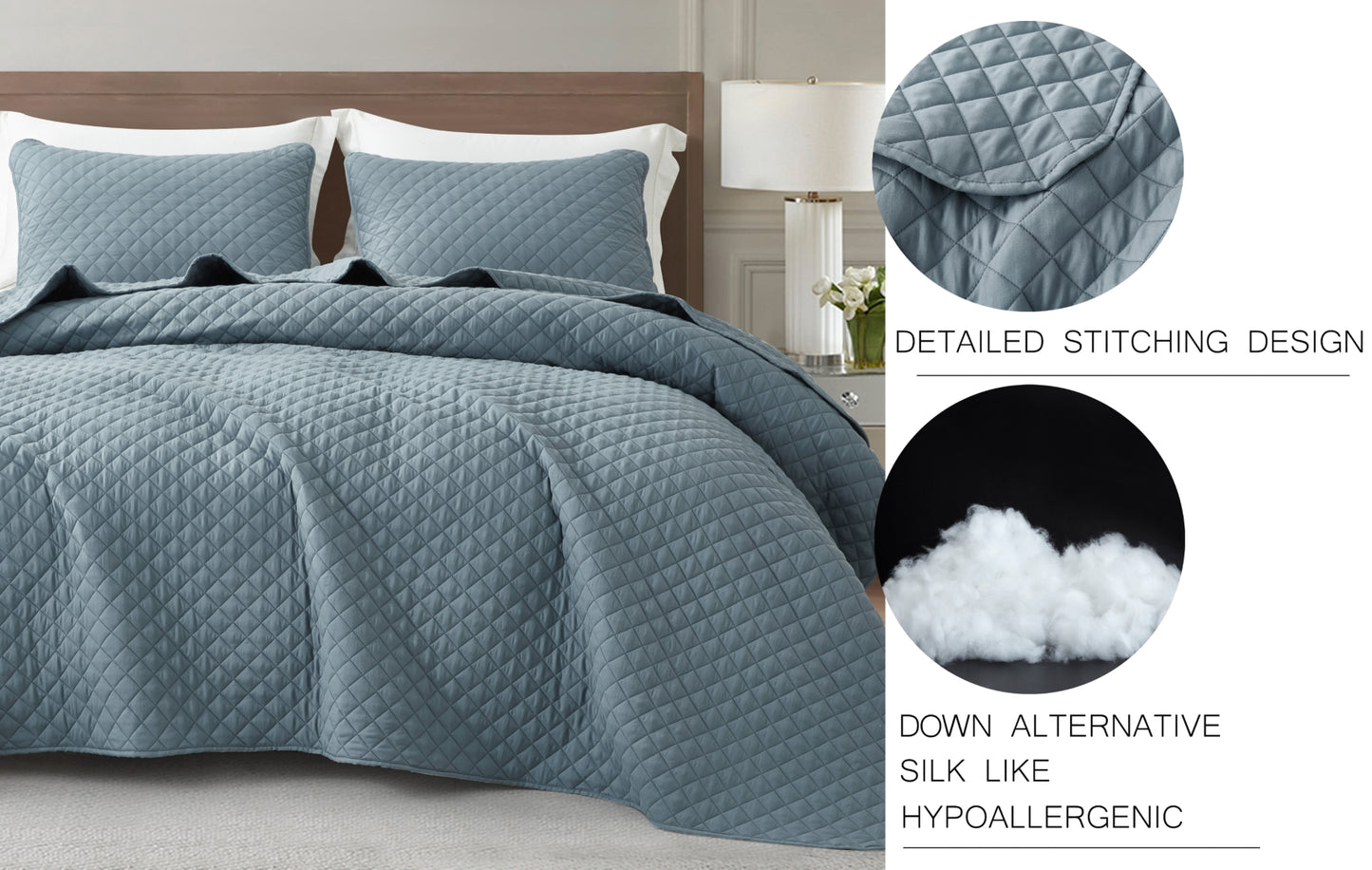 Teo Diamond Stitch Soft Washed Microfiber Quilt Bedspread Set