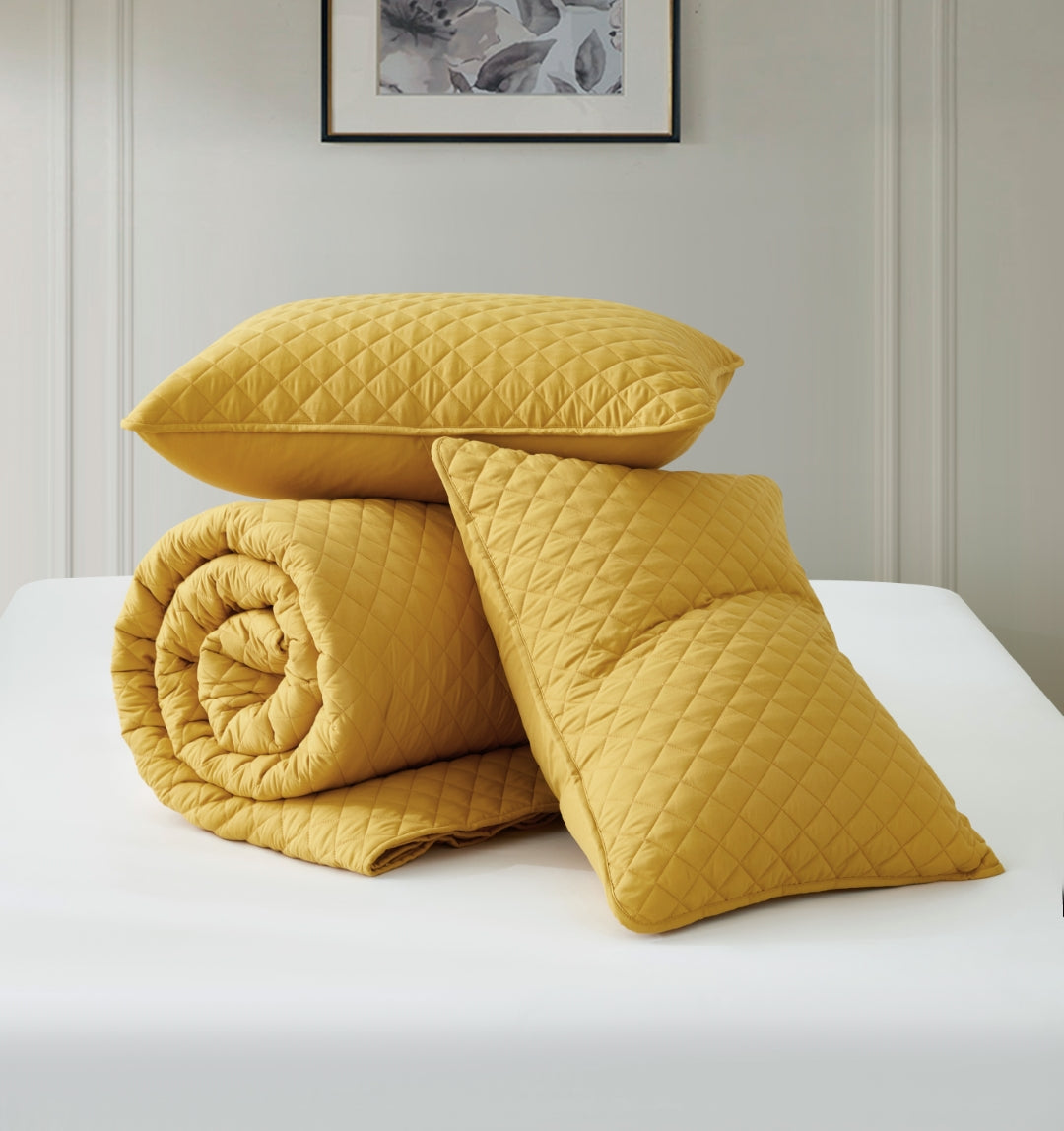 Teo Diamond Stitch Soft Washed Microfiber Quilt Bedspread Set