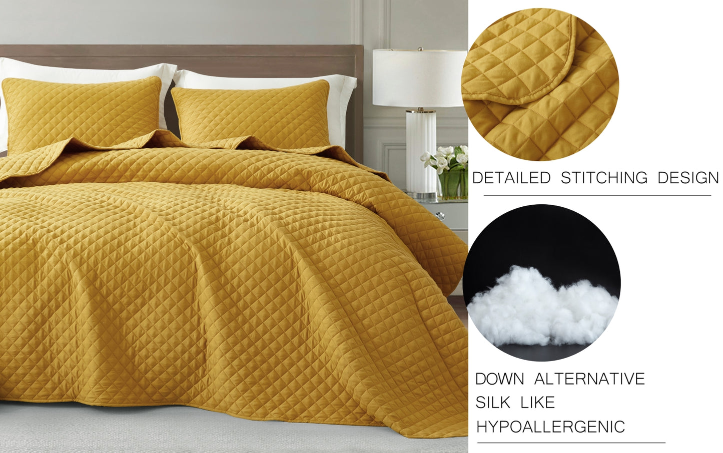 Teo Diamond Stitch Soft Washed Microfiber Quilt Bedspread Set