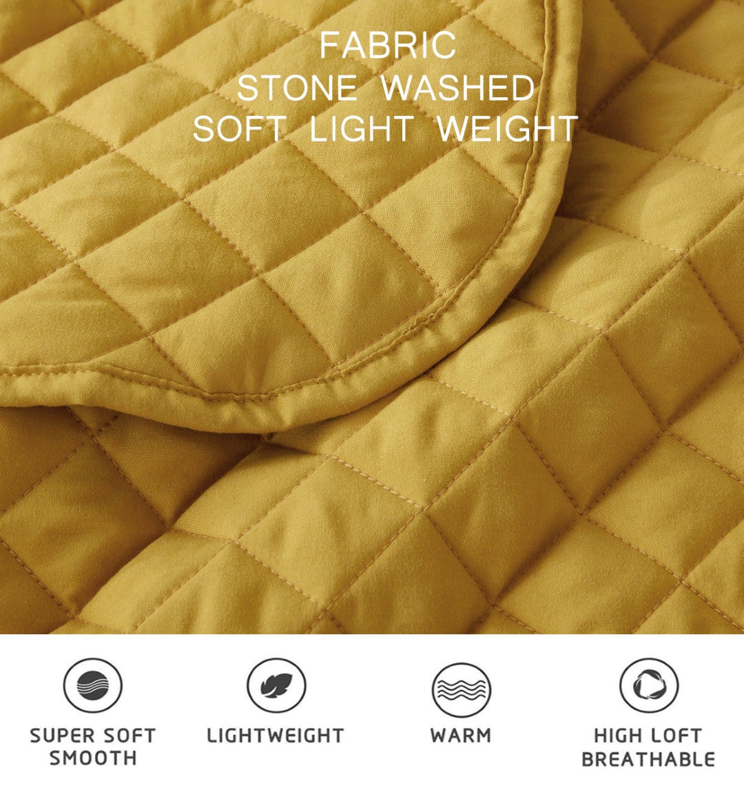 Teo Diamond Stitch Soft Washed Microfiber Quilt Bedspread Set