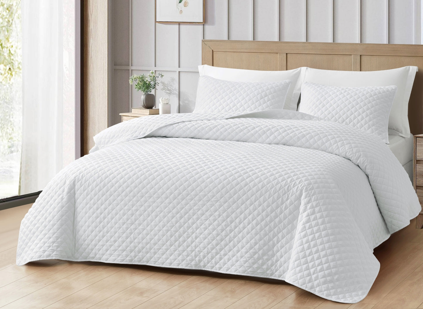 Teo Diamond Stitch Soft Washed Microfiber Quilt Bedspread Set
