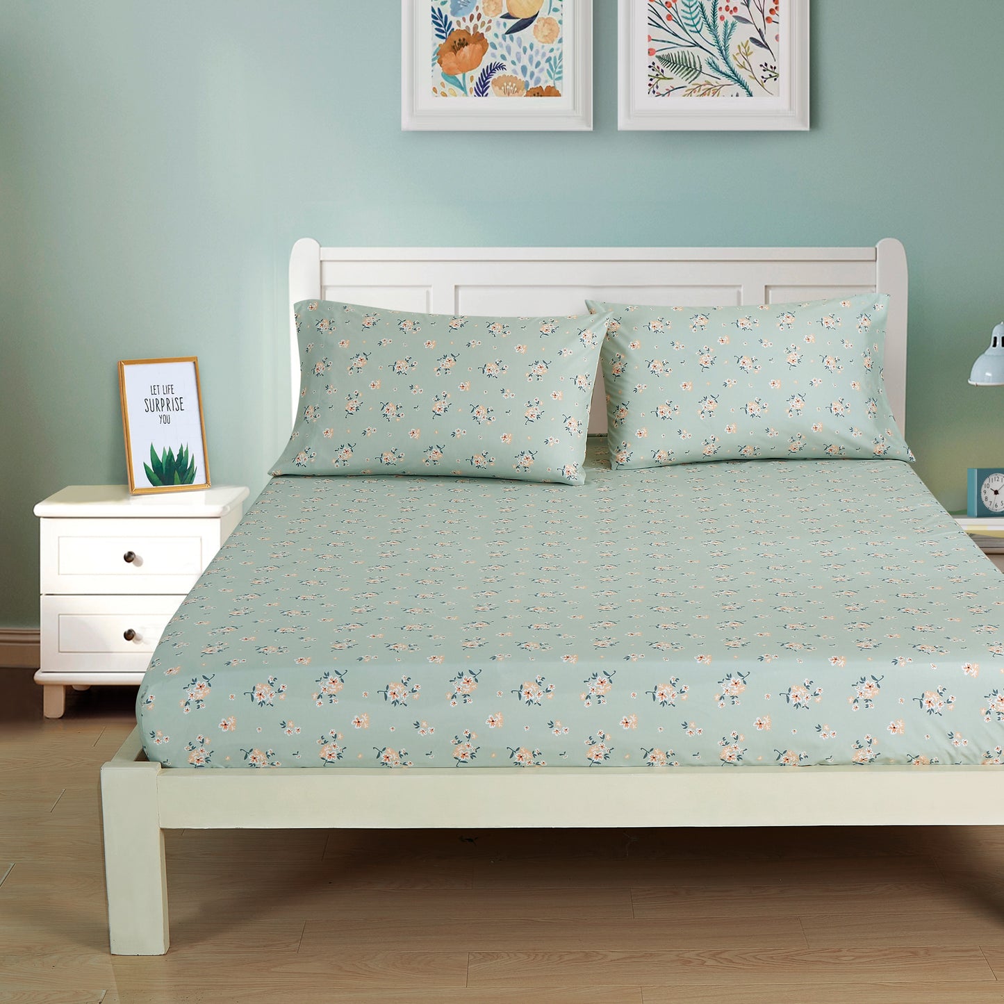 Printed Floral Microfiber Sheet Set with Deep Pocket