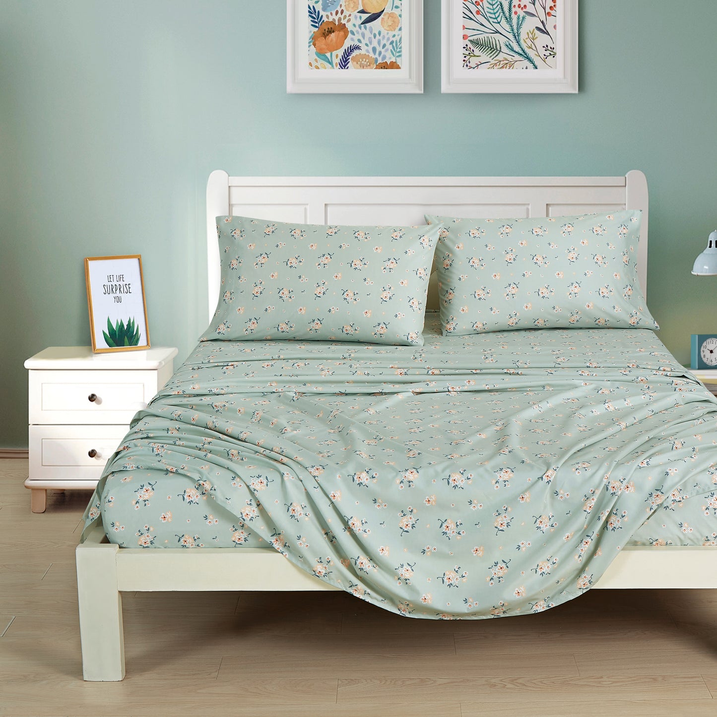 Printed Floral Microfiber Sheet Set with Deep Pocket