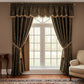 Valencia 4-Piece Black Gold Floral Jacquard Window Curtain Set with Attached Valance Sheer Backing