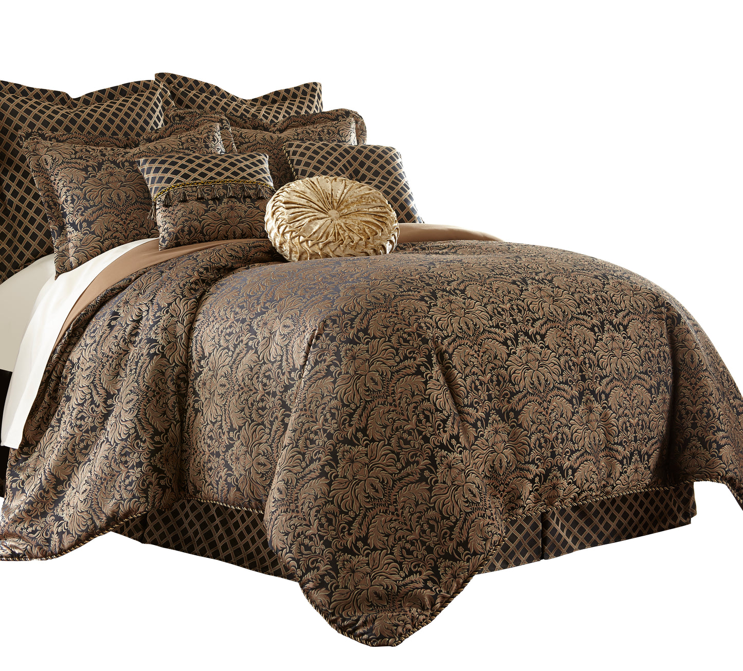 Valencia 9-Piece Black Gold Floral Jacquard Comforter Set