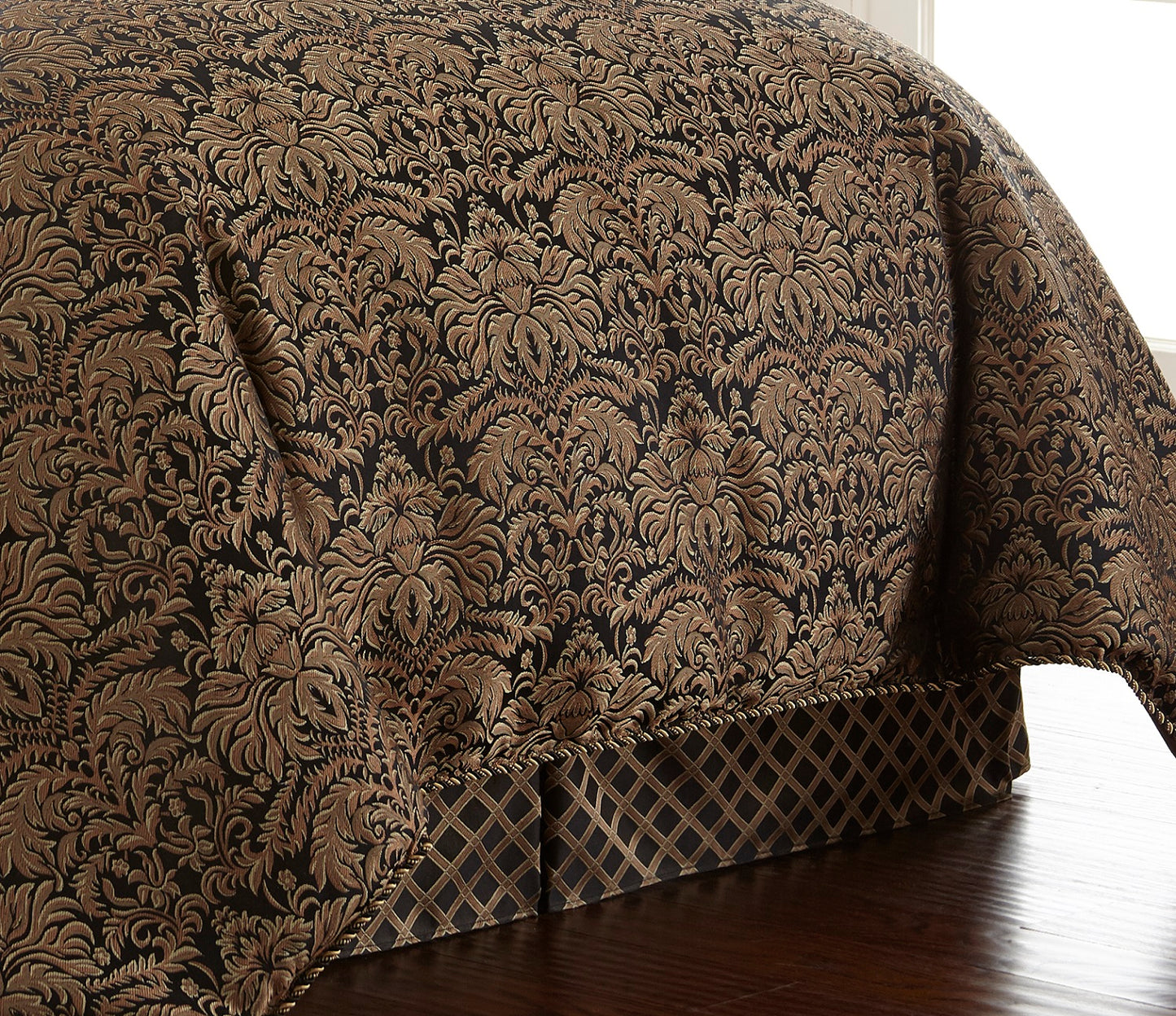 Valencia 9-Piece Black Gold Floral Jacquard Comforter Set