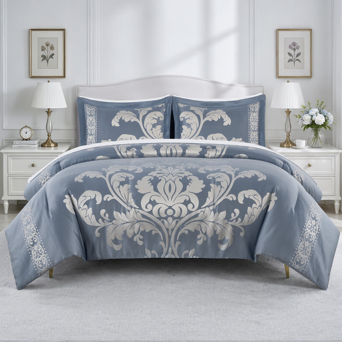Valor 7-Piece Luxury Jacquard Floral Bed in a Bag Comforter Set