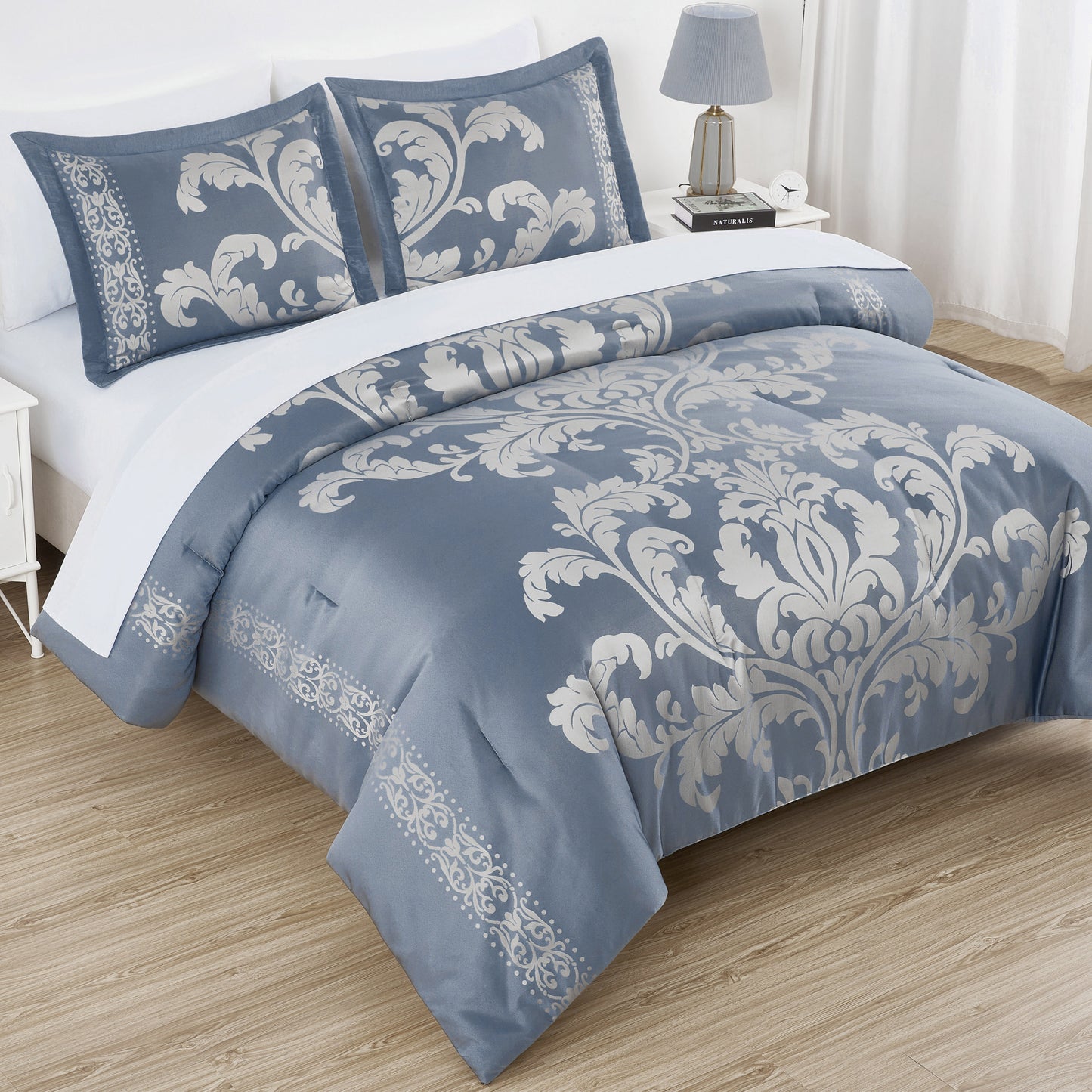 Valor 7-Piece Luxury Jacquard Floral Bed in a Bag Comforter Set