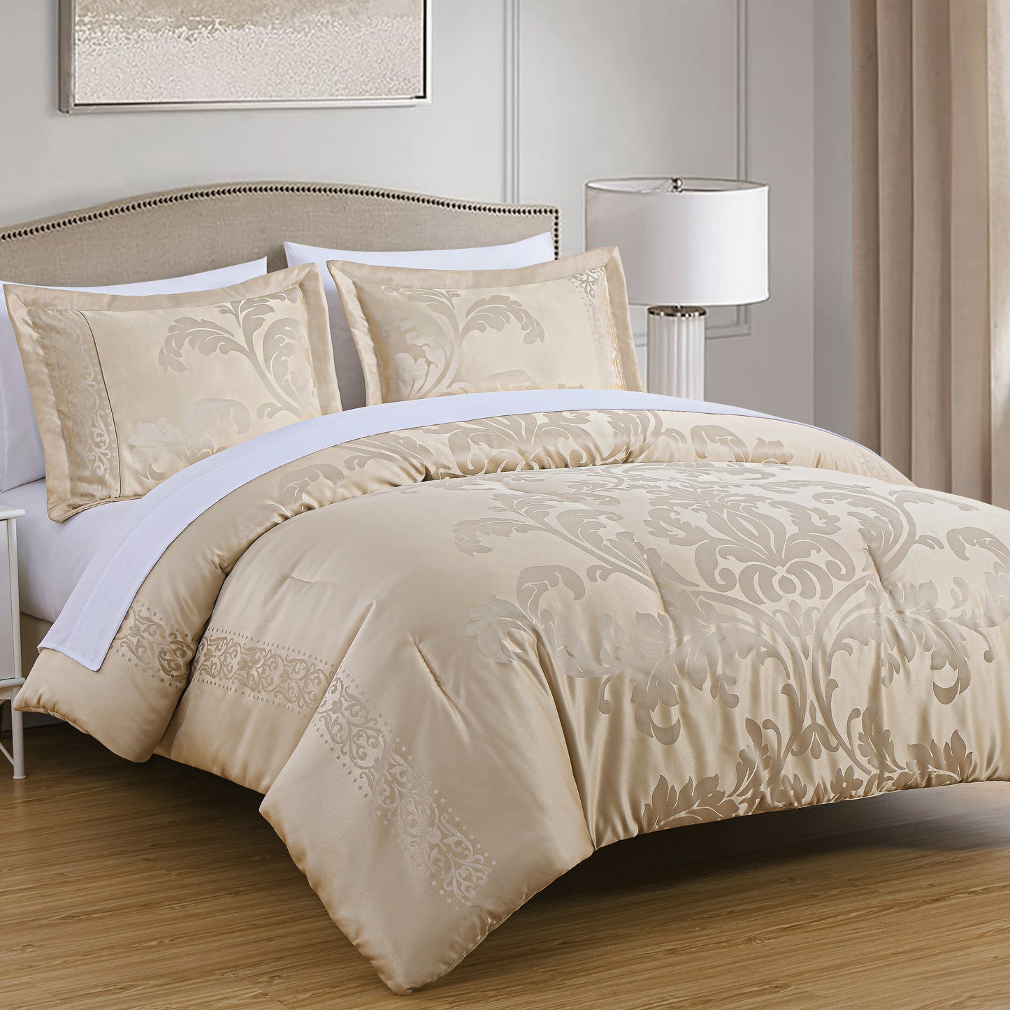 Valor 7-Piece Luxury Jacquard Floral Bed in a Bag Comforter Set