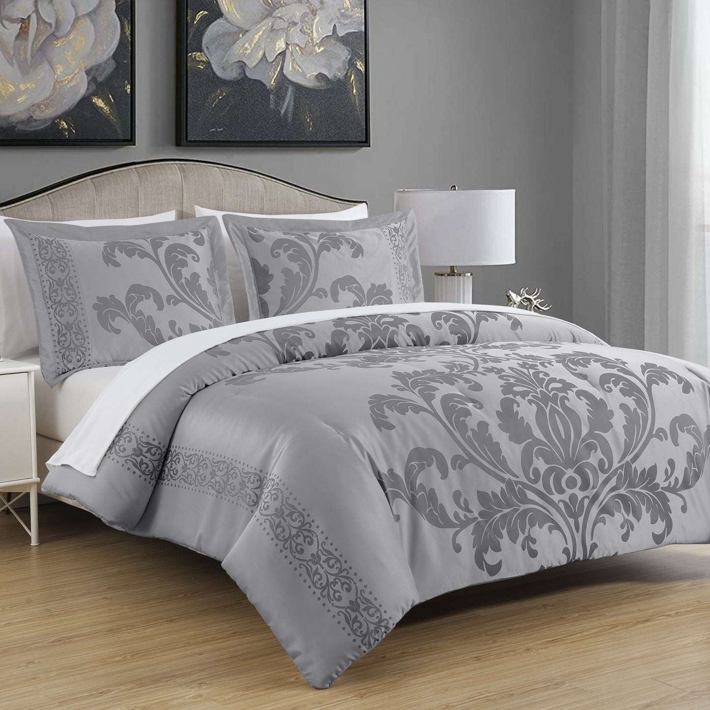 Valor 7-Piece Luxury Jacquard Floral Bed in a Bag Comforter Set