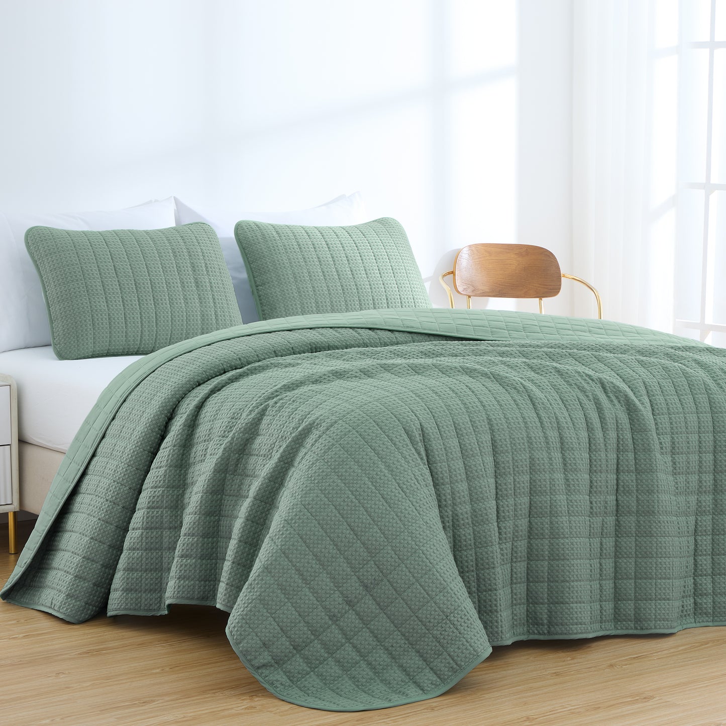 Wilmer 3-Piece Waffle Weave Textured Quilt Set