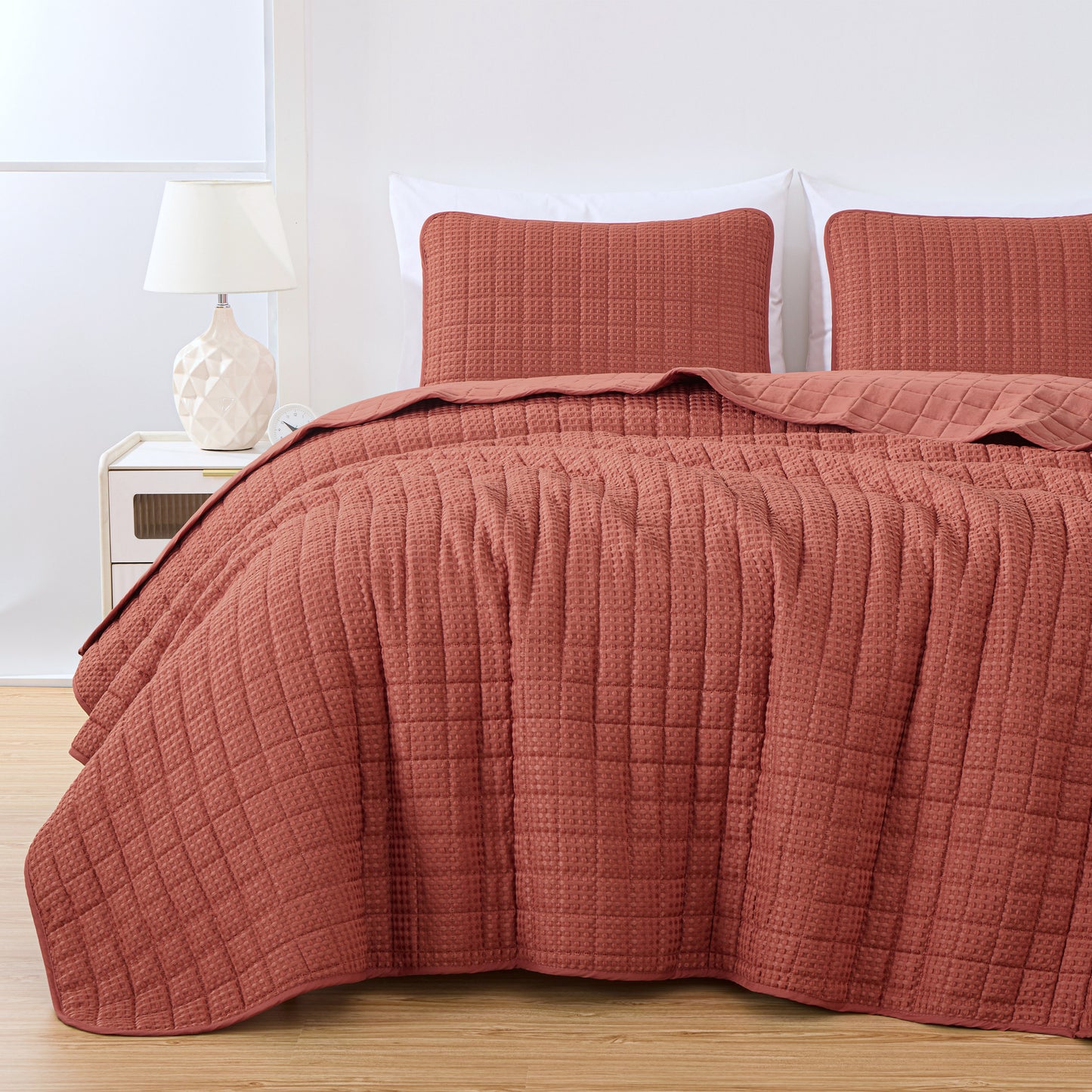 Wilmer 3-Piece Waffle Weave Textured Quilt Set