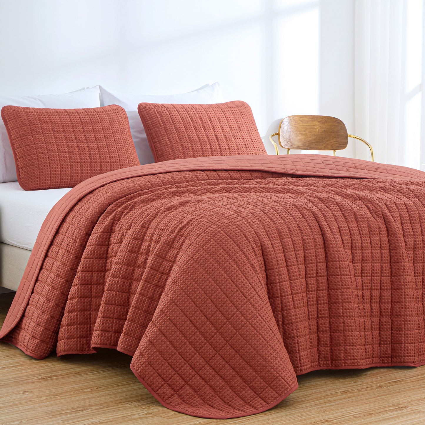 Wilmer 3-Piece Waffle Weave Textured Quilt Set