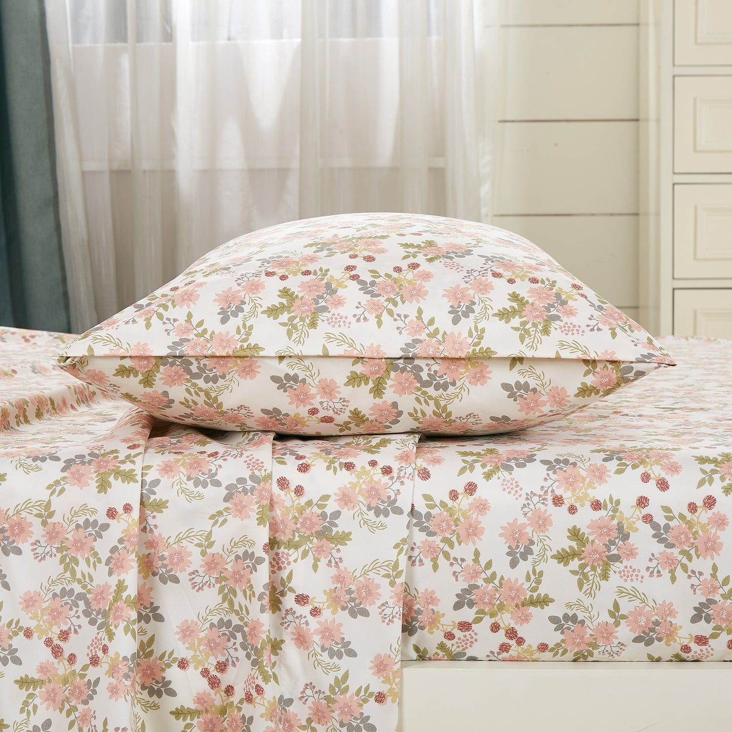 Printed Floral Microfiber Sheet Set with Deep Pocket