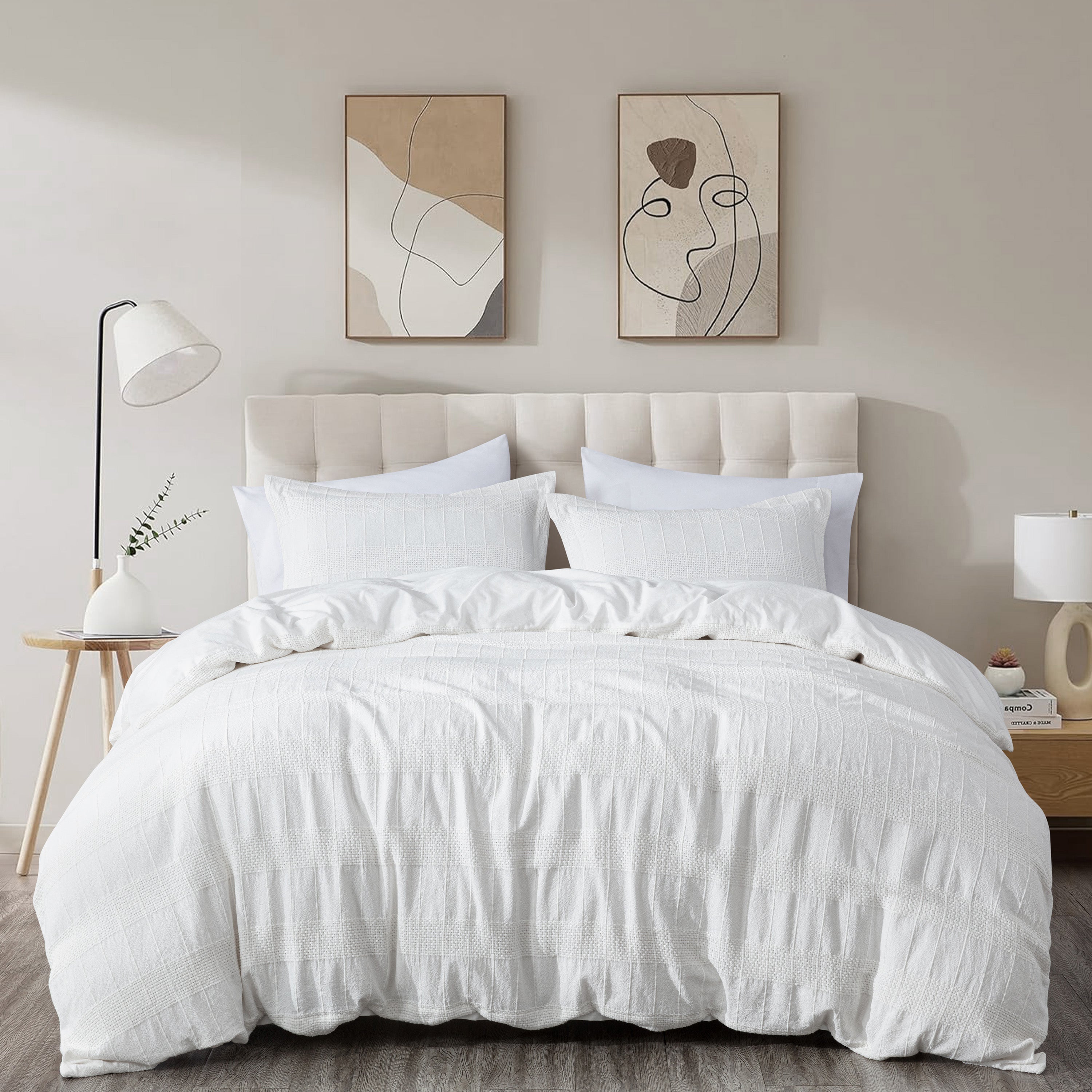 Yuki Cotton Clip Jacquard Textured Tufted Basket Weave Duvet Cover Set with Button Closure