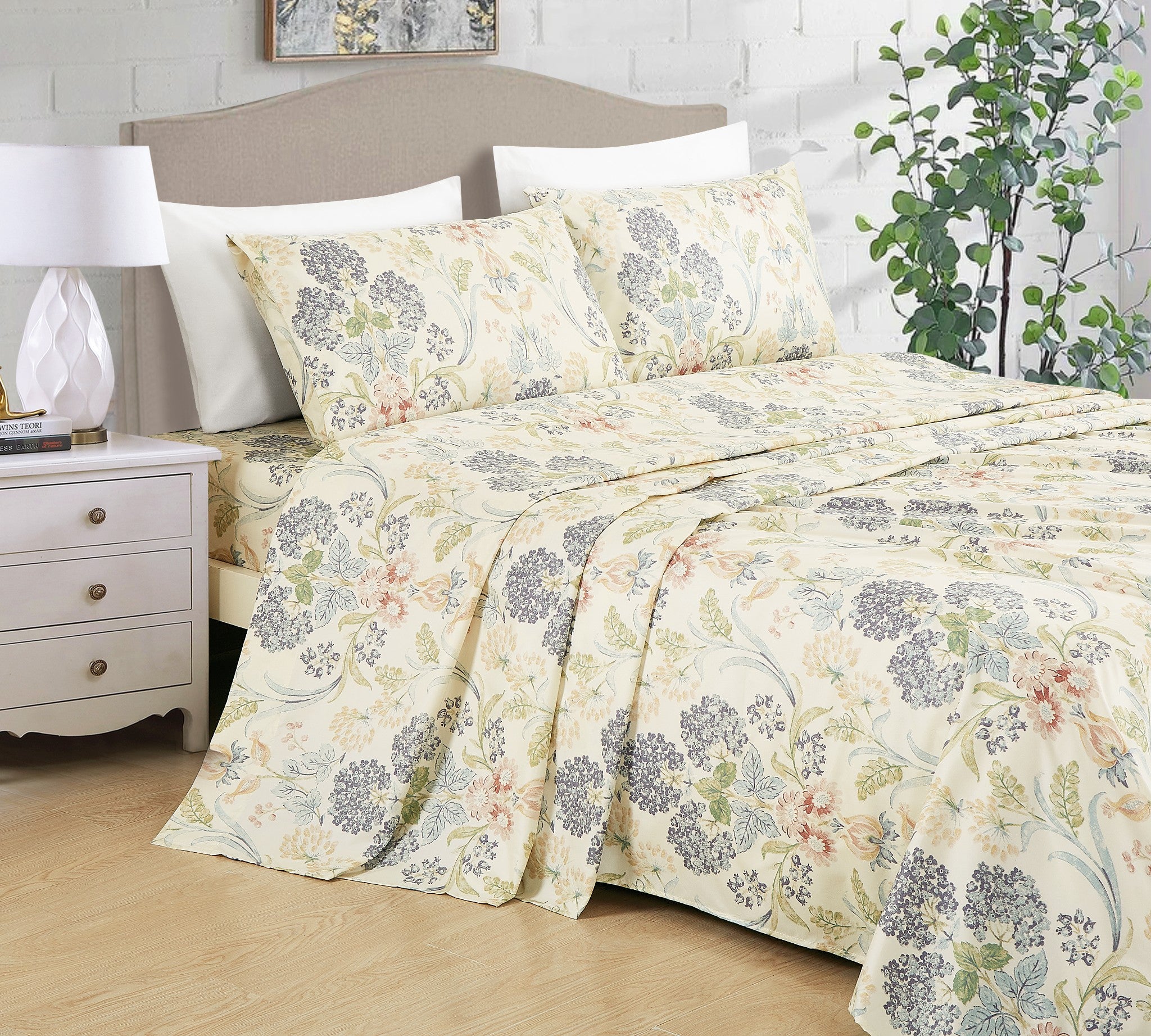 Printed Floral Microfiber Sheet Set with Deep Pocket