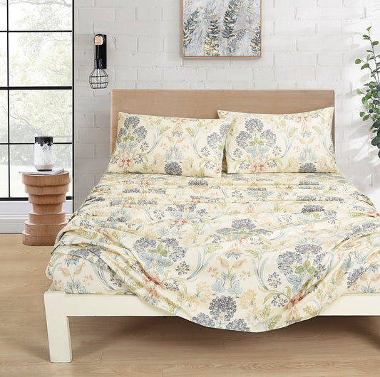 Printed Floral Microfiber Sheet Set with Deep Pocket