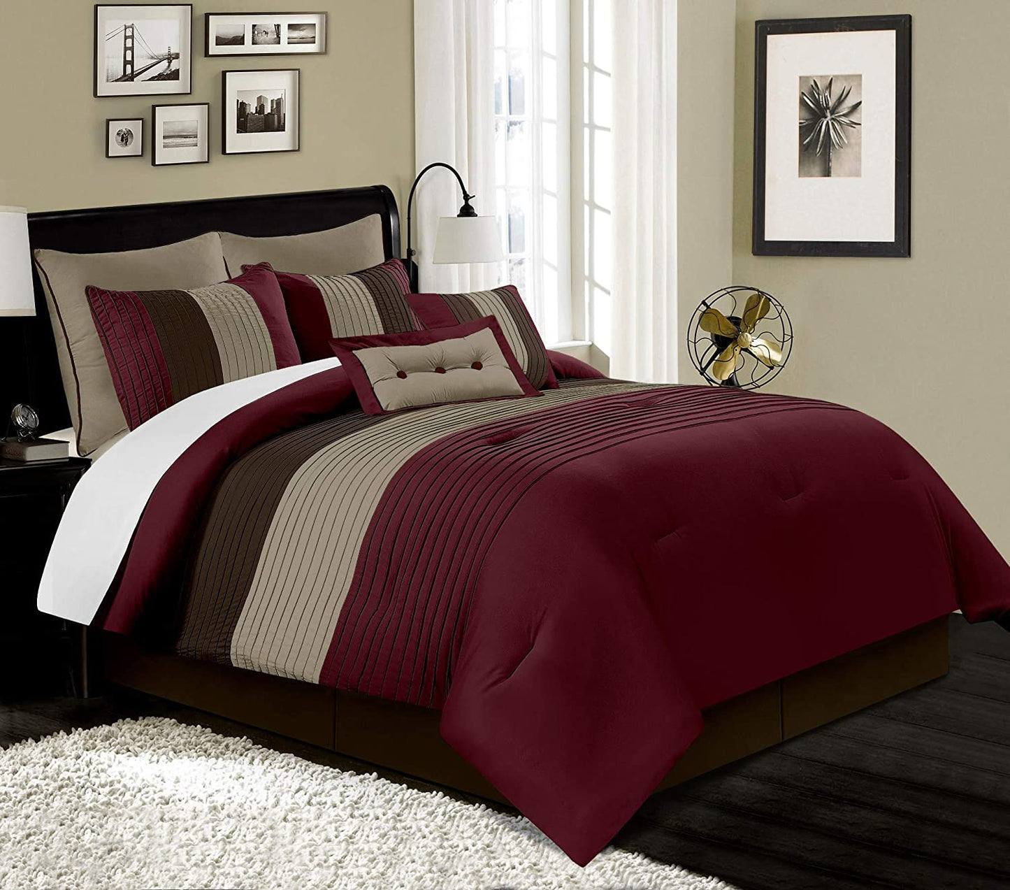 Loft 8-Piece Luxury Striped Pleated Comforter Set