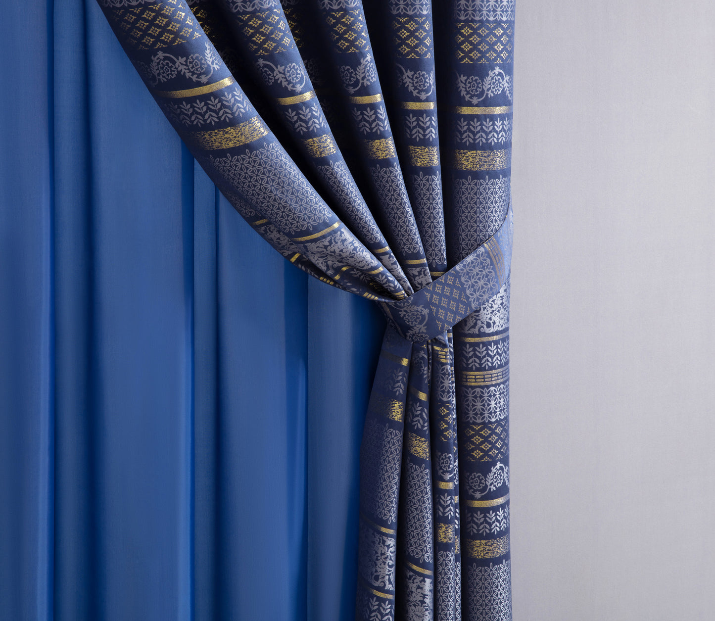 4-Piece Jacquard Window Curtain/Drape Set, Attached Sheer Backing and Valance