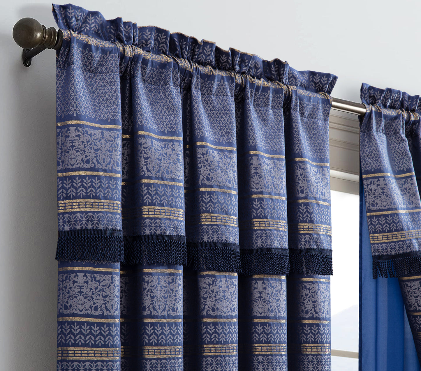 4-Piece Jacquard Window Curtain/Drape Set, Attached Sheer Backing and Valance